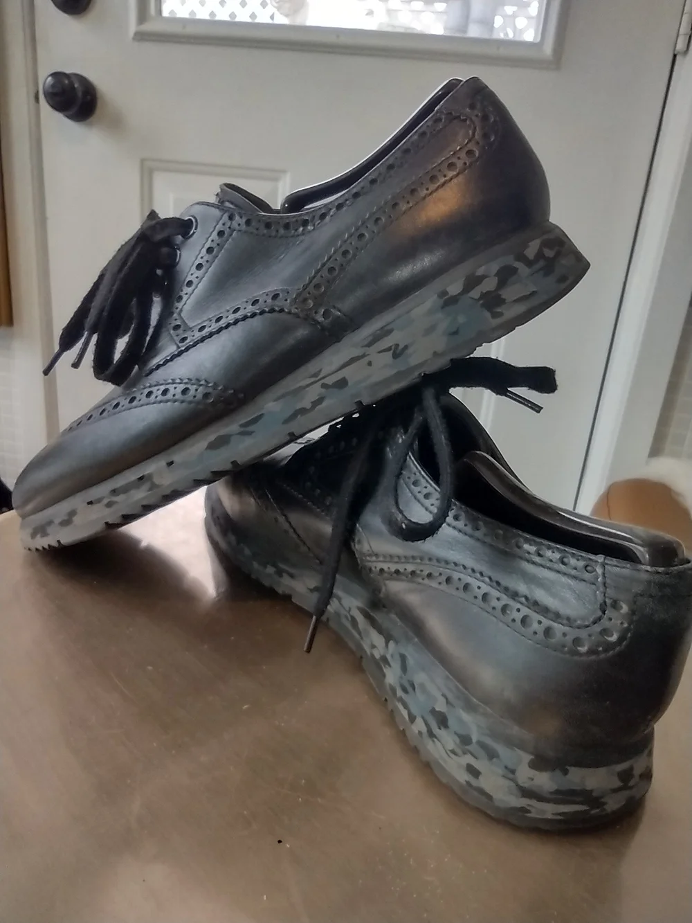 Prada Black Leather Wingtip Brogues with Camouflage Rubber Sole